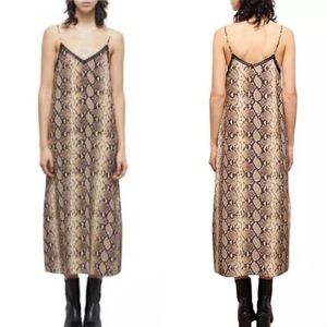 The Kooples Brown and Black Snake Print Midi Slip Dress
